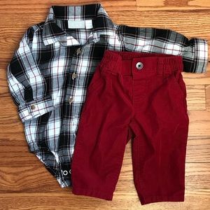 Baby Boys Plaid Twill Bodysuit & Pant Set